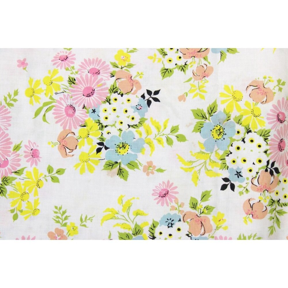 Vtg 70s 80s Floral Full Sized Flat Bed Top Sheet Spring Flowers Daisy Linen